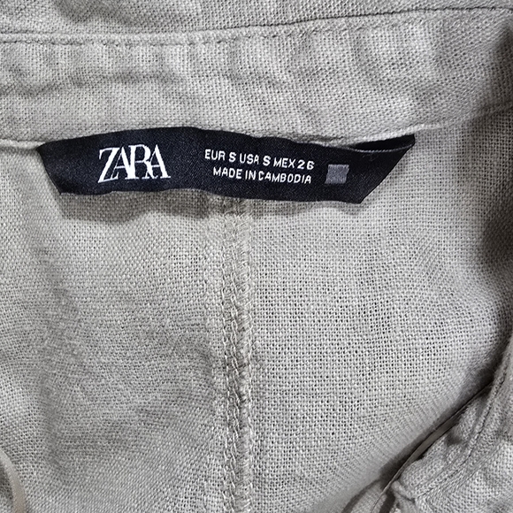 Zara women S linen midi shirt dress tied earthy gold snap buttons tan trench - Picture 8 of 8